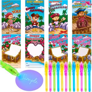 JOYIN 28Pcs Valentines Day Invisible Ink Pens with Cards, Stationery Gift Set for Kids with Light for Classroom Exchange Gift, Classroom Prizes, Party Favors