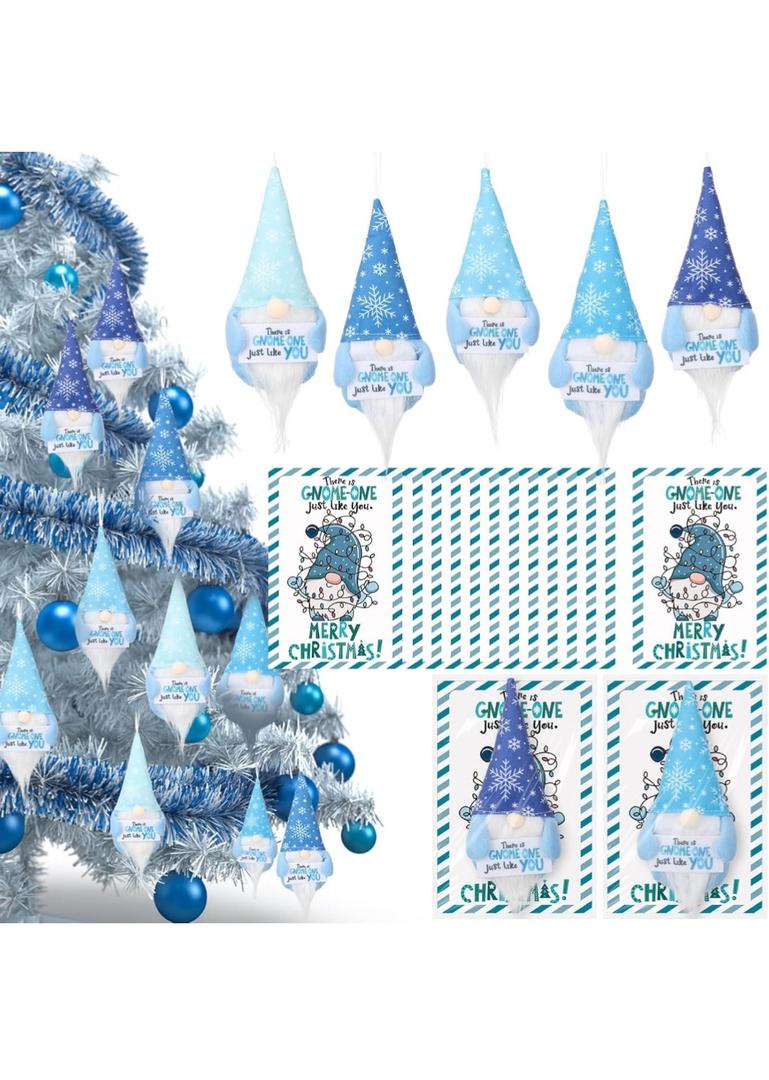 Peryiter 30 Set Winter Snowfalke Gnomes Hanging Ornaments Gifts Plush Beard Doll Blue and White Christmas Appreciation Gifts for Coworker Employees Staffs or Christmas Tree Home Office Decor