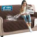 H.VERSAILTEX 100% Waterproof Furniture Covers for Sofa and Loveseat Modern Sofa Covers Waterproof and Washable Thick Soft Couch Cover for Dogs with Elastic Straps (Loveseat, Brown/Beige)