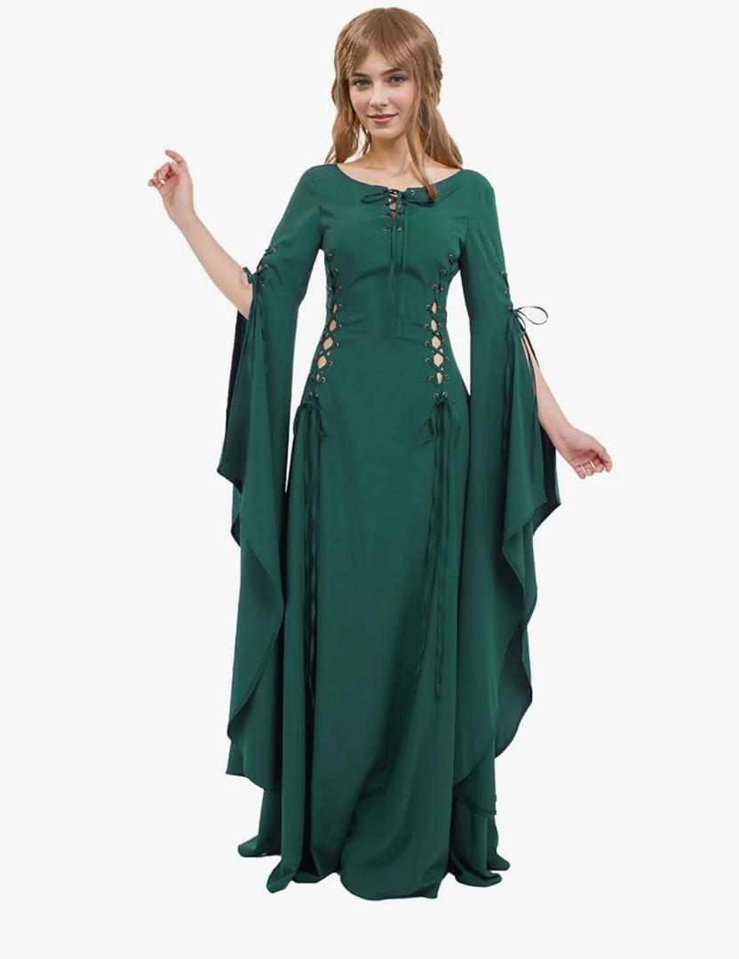 Renaissance Dress Medieval Costume Women Exclusive Medieval Wedding Dress with Long Trailing Sleeves Size M
