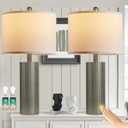 Table Lamps for Living Room Set of 2, 24.5" Modern Table Lamps for Bedroom with USB C+A Ports, Creative Stripe Touch Lamps for Nightstand, 2 Bulbs Included