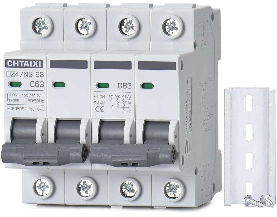 2 x Manual Transfer Switch, 63 Amp 120V/240V AC Dual 2-Pole DIN Rail Mount RV Transfer Switch, Single-Side Interlock Circuit Breaker MTS D2P C63