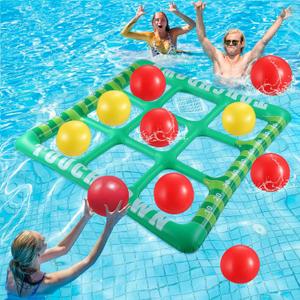 Hollowfly Inflatable Tic Tac Toe Pool Toys Set, 56 x 54 Inch Floating Pool Party Toy with 10 Balls and Pump, Giant Football Floats for Adults Summer Beach Backyard Water Games Themed Floats