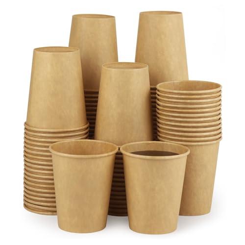 Kraft 100 Pack Paper Cups - 8 Oz Hot Compostable Cups for Coffee, Water & More