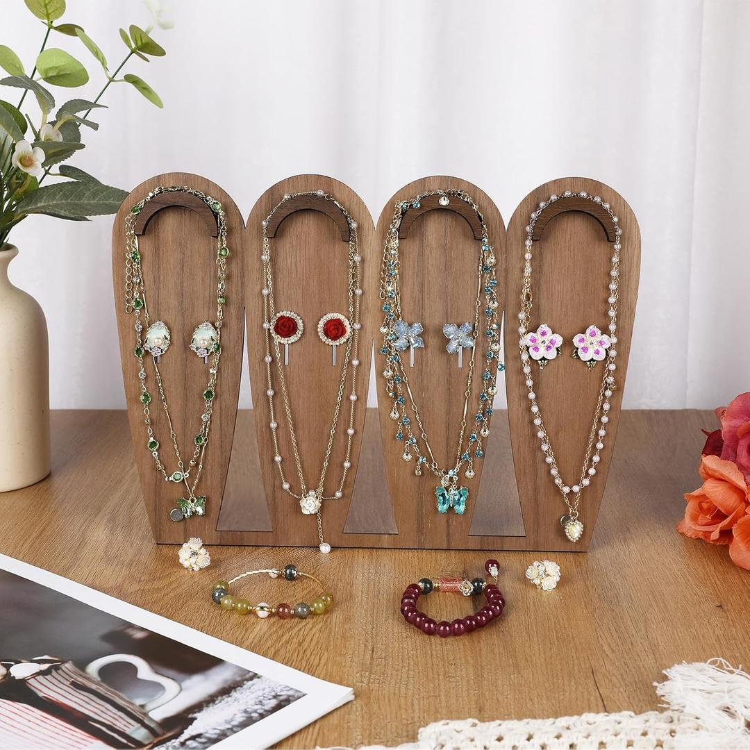 Tikea Wooden Jewelry Display Stand  Display Holder for Necklaces Bracelets Earrings, Jewelry Holder with 16 Earring Holes, Gift for Women and Girls 12 x 8.3 inches