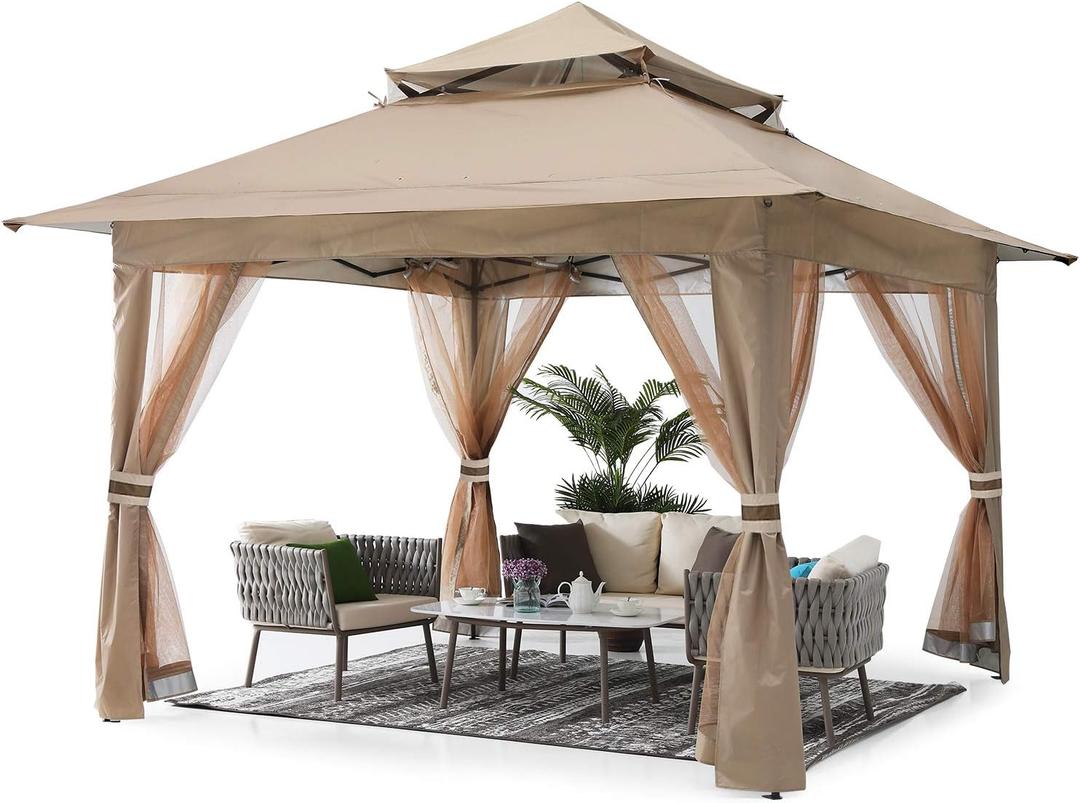 ABCCANOPY Pop Up Gazebo 13x13 - Outdoor Canopy Tent with Mosquito Netting for Patio Garden Backyard, Khaki