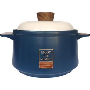 Clay Cooking Pot with Lid featuring long-lasting heat retention, suitable for family members to cook and prepare soups4.7-Quart (Blue)