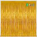 Foil Fringe Curtains Party Decorations for 2026 NYE - Melsan 3 Pack 3.2 x 8.2 ft Tinsel Curtain Party Photo Backdrop for Birthday Party Baby Shower or Graduation Decorations (Pure Gold)