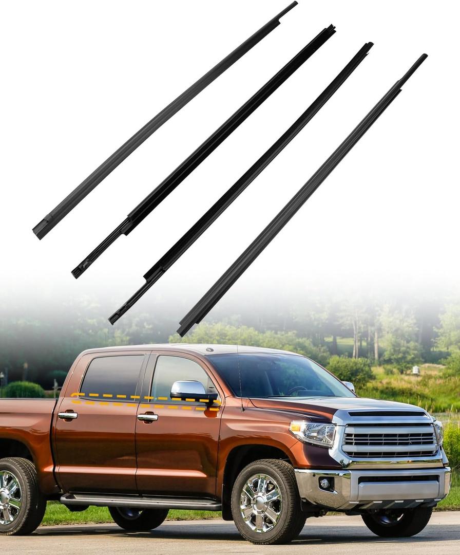 Car Window Molding Trim, Compatible with 2007-2019 Toyota Tundra CrewMax, Weatherstrip Rubber Seal Moulding, Outer Door Weather Strip Belt, OE#68210-0C020, 68160-0C020, 68164-0C020, 68163-0C020 (4PCS)