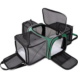 BAGLHER Cat Carrier Bag,Airline Approved Pet Carrier Soft Side Pet Travel 5 Sides Open Doors 3 Sides Expandable Foldable Dog Carrier with Fleece Pad (17.5"L x 12.0"W x 11.5"H, Green)