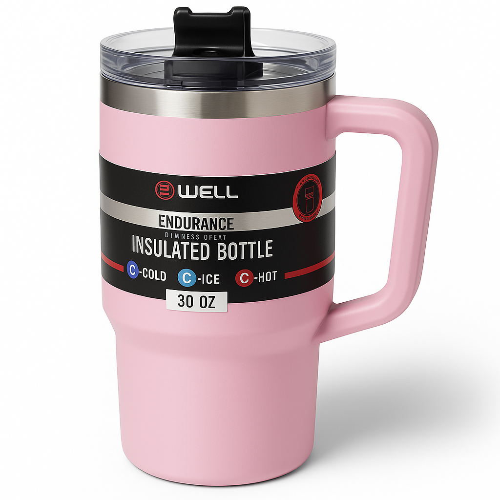 B·WELL Endurance 30oz Pink Insulated Bottle with Handle – Stainless Steel Thermal Mug B·WELL Endurance 30oz Pink Insulated Bottle with Handle – Stainless Steel Thermal Mug