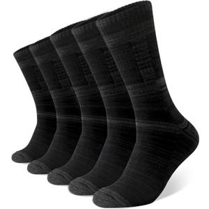 Wildarms 5 Pack Mens Crew Boot Socks Breathable Durable Cushioned Work Socks Athletic Socks with Moisture Wicking for Hiking (8-10, Black)