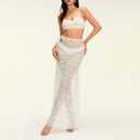 Women 2Pcs Lingerie Set Lace See-Through Sleeveless Camisoles High Waist Long Skirts with Chain Sleepwear (White, L)