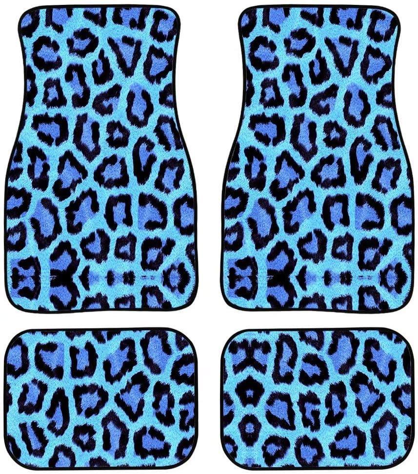 Horeset Blue Leopard Print 4PCS Full Set Carpet Floor Mats, Universal Fit Mat for Car, SUV, Van Trucks, Front Rear, Driver Passenger Seat Floor Mat Rugs