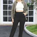 Balleay Art Women Straight Leg Dress Pants High Elastic Waisted Slacks Business Casual Work Office Trousers (Black, XXL)