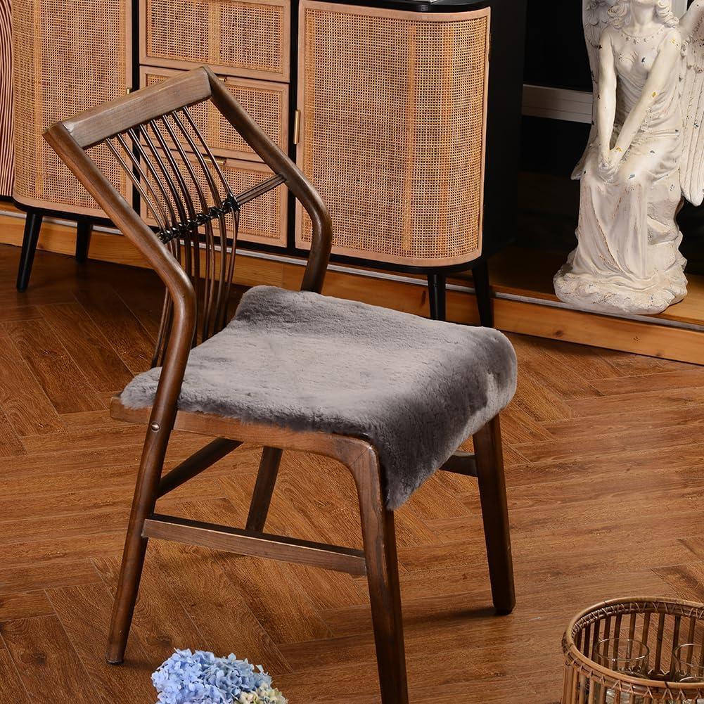 Square Fur Sheepskin Chair Cover Seat Cushion Pad Super Soft Area Rugs for Living Bedroom Sofa 18" x 18" (18" x 18" (Pack of 1), Shearling Dark Gray)