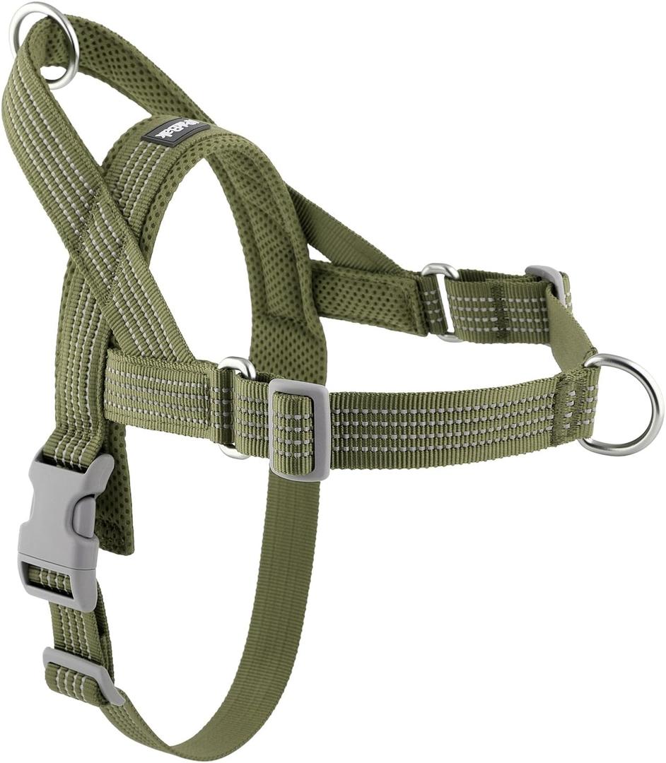 No Pull Dog Harness with Handle, Adjustable Mesh Padded Reflective Walking Harness with Front Clip for Small Medium Large Dogs Quick Fit No Escape for Training and Hiking (Ranger Green, L)
