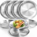 Fasmov 8 Pack 8 inches 18/8 Stainless Steel Plates, Metal 304 Dinner Dishes Serving Camping Plates for Picnic Outdoor Camping, Reusable and Dishwasher Safe
