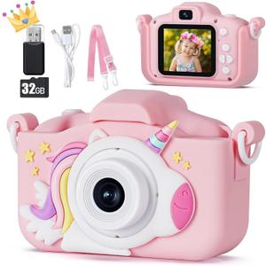 KIZJORYA X5 Kids Digital Camera, Pink, Unisex, 32GB SD Card, 8X Digital Zoom, Auto Focus, Cute Frames, Film Filters, Easy to Use, Durable Design
