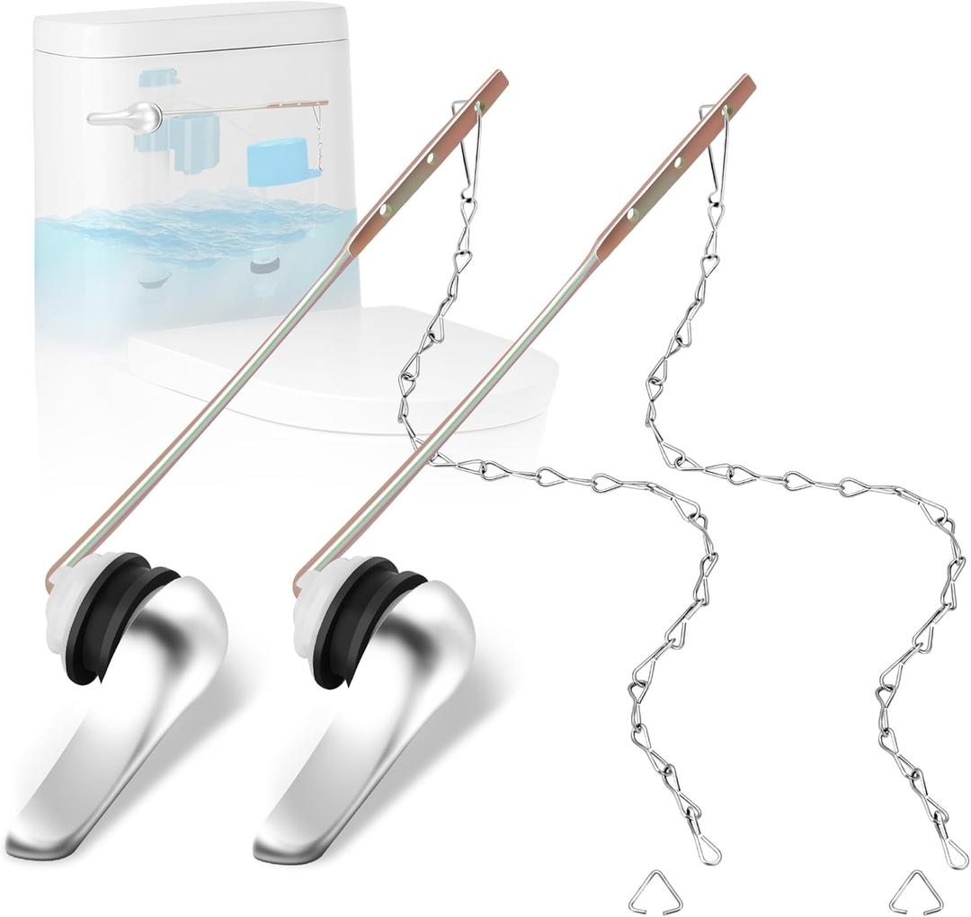 2 Pack Toilet Handle Replacement Kit, Front Mount Toilet Flush Lever Replacement with Anti-Rust Metal Rod/Stainless Steel Flapper Chain, Tank Bowl Handle Trip Levers