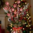 24 Pcs Red White Candy Cane Christmas Picks 16" Large Furry Spiral Curly Sprays Elf Ornaments Stems for Christmas Tree Topper Filler Party Vase Filler Wreath Garland