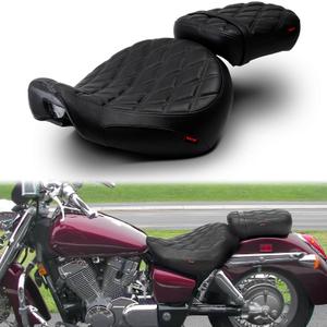 Motorcycle Driver Passenger Seat with Diamond Pattern Stitching Compatible with Shadow Aero VT750C 2004-2024