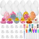 96 Pcs 2 Inch White Blank Rubber Ducks and Blank White Plastic DIY Easter Eggs with Pens Creative Patriotic Rubber Ducks Float Cute Eggs Toys for Easter Baby Showers Birthday Party