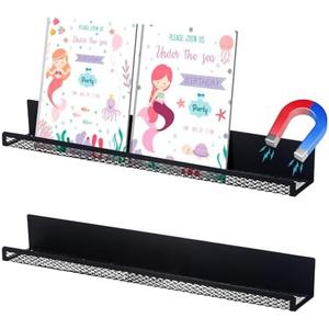 Fulmoon Magnetic Book Shelf for Whiteboard Classroom 24 Inches Metal Floating Book Display Shelf Holder Magnetic Bookshelf Magnet Refrigerator Organizer for Room Teacher(Black) Pack of 4