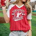 Baseball Shirt Women Oversized Game Day Fan T-Shirt Baseball Season Short Sleeve Tops (Red, L)