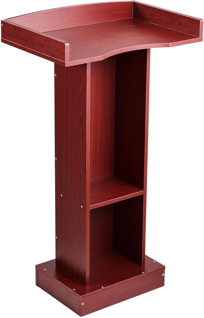 VEVOR Podium Stand, 41-Inch Wooden Lectern, Laptop Desk with Wide Reading Surface and Storage Shelf, Edge Stopper, Elegant Design, Flool-Standing, for Classroom, Conference, Church, and Presentation