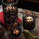 ARIAMOTION Glass Hurricane Candle Holder Set,Table Decoration Centerpieces for Pillar Votive Tealights Clear Cylinder Vase with Black Tortoise Pattern, 8 Inch 5 Inch 3.5 Inch Height, 3 Piece