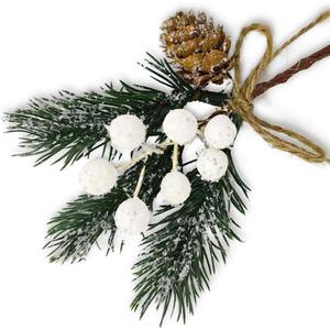 MEMOVAN Artificial Christmas Picks 8 Pack, White Christmas Berries Stems Pine Branches Cones Holly Spray/Winter Holiday Floral Pick for Xmas Decor Wreath, Garland, Crafts, Xmas Tree, Gift Wrap