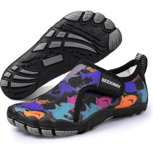 SEEKWAY Barefoot Water Shoes for Kids - Wide Toe Box and Quick-Dry Sand Shoes Toddler for Hiking Swim Beach Pool Kayak Sport Accessories, Camping Essentials Non-Slip for Boys Girls Sizes (10 Little Kid, 2c-107 Black Shark)