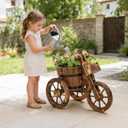 kinbor Outdoor Planters - Rustic Barrel Planter, Wooden Wagon Tricycle Planters for Outdoor Plants