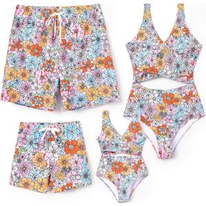 PATPAT Family Matching Swimsuits Swimwear: Mommy and Me Striped Spliced One-Piece Matching Swimsuits Set