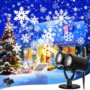 AKSDA Christmas Snowflake Projector Lights Outdoor, 2025 Upgraded Double Head, 360° Rotating, IP65 Waterproof, Timer Function - Holiday, Party, Christmas Decorations & Gifts for Yard, Garden, Indoor