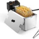 Commercial Electric Deep Fryer with Basket 4L/4.23Qt,1200W Countertop Single Tank Fryer,Mini Fryer Pot, Adjustable Temperature Stainless Steel Removable Oil Tank for Home Use,Fries & Chicken