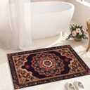 2x3 Entryway Rug Boho Black Red Vintage Oriental Area Rug Thin Small Carpet Bathroom Non Slip Indoor Entrance Low Pile Door Mat Kitchen Stain Resistant Washable Machine (2'x3')