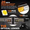 ASPL 26inch 126 LED Emergency Rooftop Strobe Lights Bar w/Controller Double Side Warning Hazard Snow Plow Flashing Light Traffic Advisor Safety Light for Work Trucks Vehicles Tow Pickup(Amber/White)