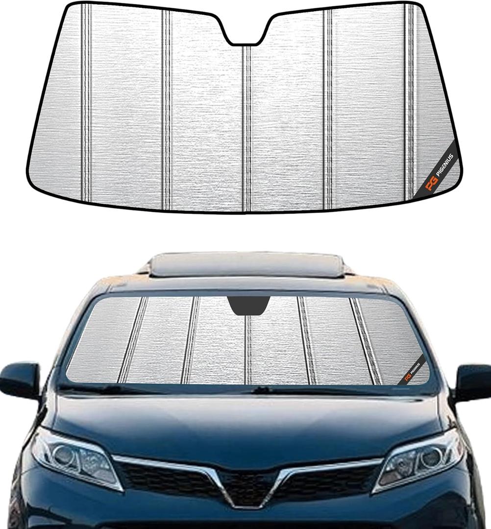 Pigenius Windshield Sunshade for Toyota Sienna 2021-2026 NO HUD, Metallic Silver Finish