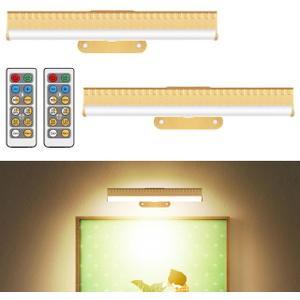 2Pcs Picture Light for Wall Dimmable,Remote Painting Light with Timer,Art Display Lighting with 3 Color, Battery Operated Led Accent Lights for Poster Frame Gallery Portrait Artwork-Gold (2PACK)