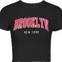 Hilinker Womens Short Sleeve Graphic Crop Tops Vintage Tees Summer Cute T Shirts (Medium, Black Brooklyn)