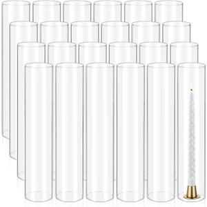 22 Pcs Hurricane Candle Holder Sleeve, H:14" D:3" Bottomless Glass Cylinder Candleholder Tall Clear Glass Cylinder Open Both Ends, Chimney Tube Cover, Open Ended Candle Shade