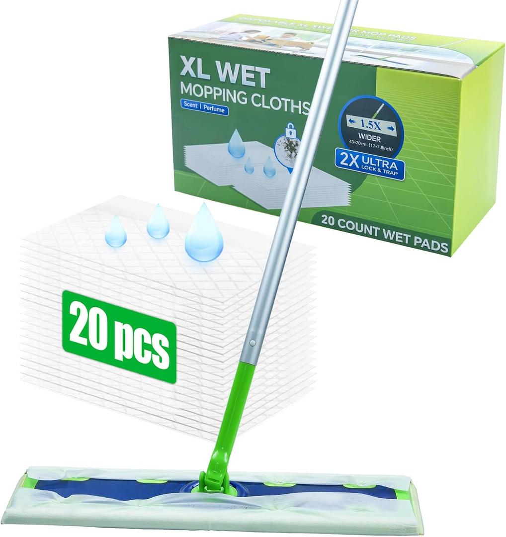 20 Count XL Wet Pads Refills for Swiffer Sweeper XL Mop, Disposable X-Large Wet Mopping Cloths, Extra Large Size Pads Refill for Multi-Surface Floor Cleaning (Mop not Included)
