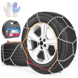 Snow Chains for Car Tires Manual Tightening, Universal Adjustable Emergency Portable Tire Chains, Suitable for Commuter Car and SUV, Set of 2
