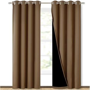 NICETOWN 100% Blackout Window Curtain Panels, Heat and Cold Blocking Drapes with Black Liner for Nursery, 84 inches Drop Thermal Insulated Draperies (Gold Brown, 2 Pieces, 52 inches Wide Each Panel)