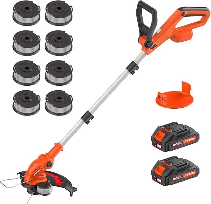 VARSK 20V String Trimmer Cordless, 12 Inch 2 in 1 Trimmer and Edger, Automatic Line Feed, Includes 2 X 2.0Ah Batteries/1 X Fast Charger/6 X Spare Spools, for Lawn, Garden, etc, Orange