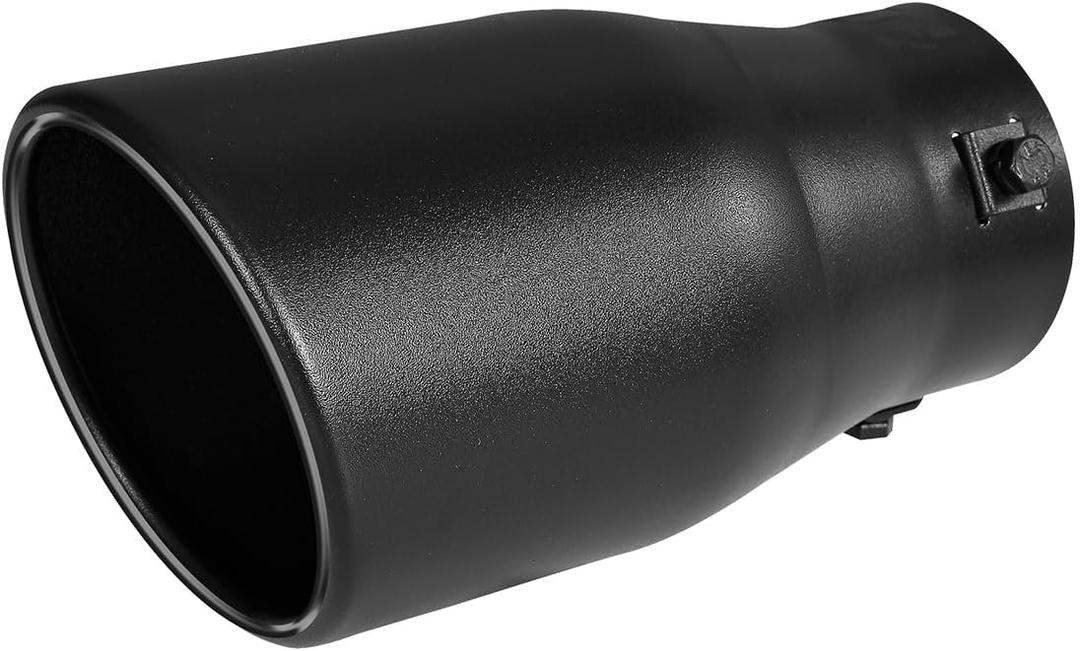 TriTrust Exhaust Tip, 2-2.75 inch inlet adjustable, Fit 2''/2.25''/2.5''/2.75'' Outer diameter Tailpipe, 4''Outlet 7.5''Long Muffler Tip, Black Powder Coated Stainless Steel Tail Tip