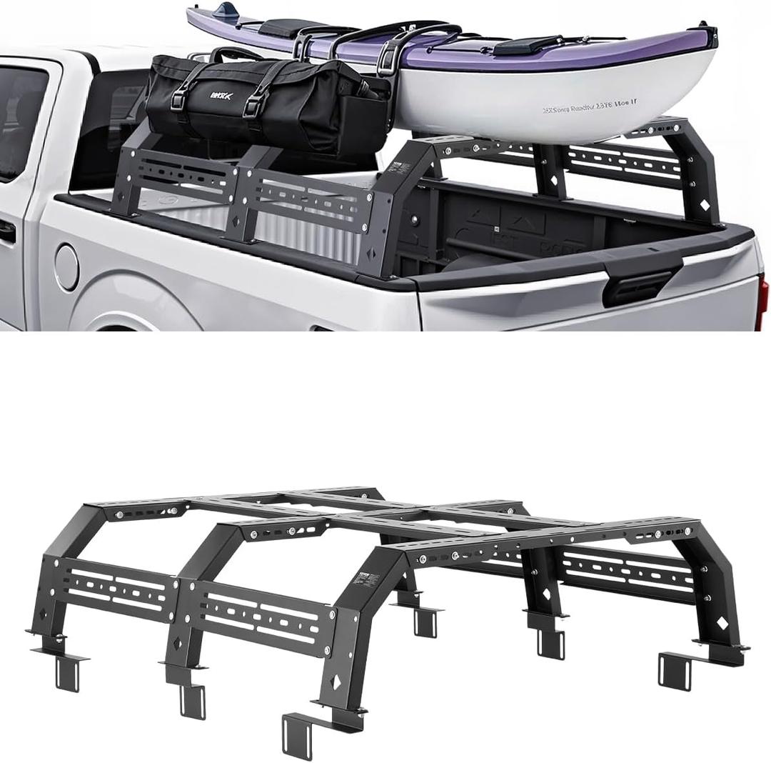 VEVOR Overland Truck Bed Rack, 51.2-65.4 in Width, Adjustable Overland Bed Cargo Rack with Sidebar, 900 lbs Static Capacity, Compatible with Mid-Size Trucks Tacoma/Ranger/Colorado/Canyon (All-type Truck)