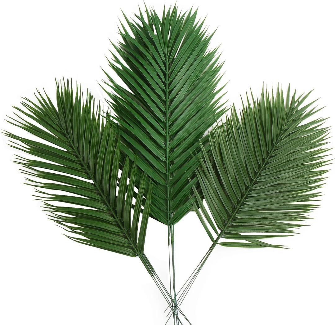 CCINEE 12 PCS Artificial Palm Leaves, Assorted Sizes Faux Large Palm Fronds Fake Tropical Plant Simulation Safari Leaves with Stems for Home Hawaiian Luau Party Jungle Beach Theme Party Decoration